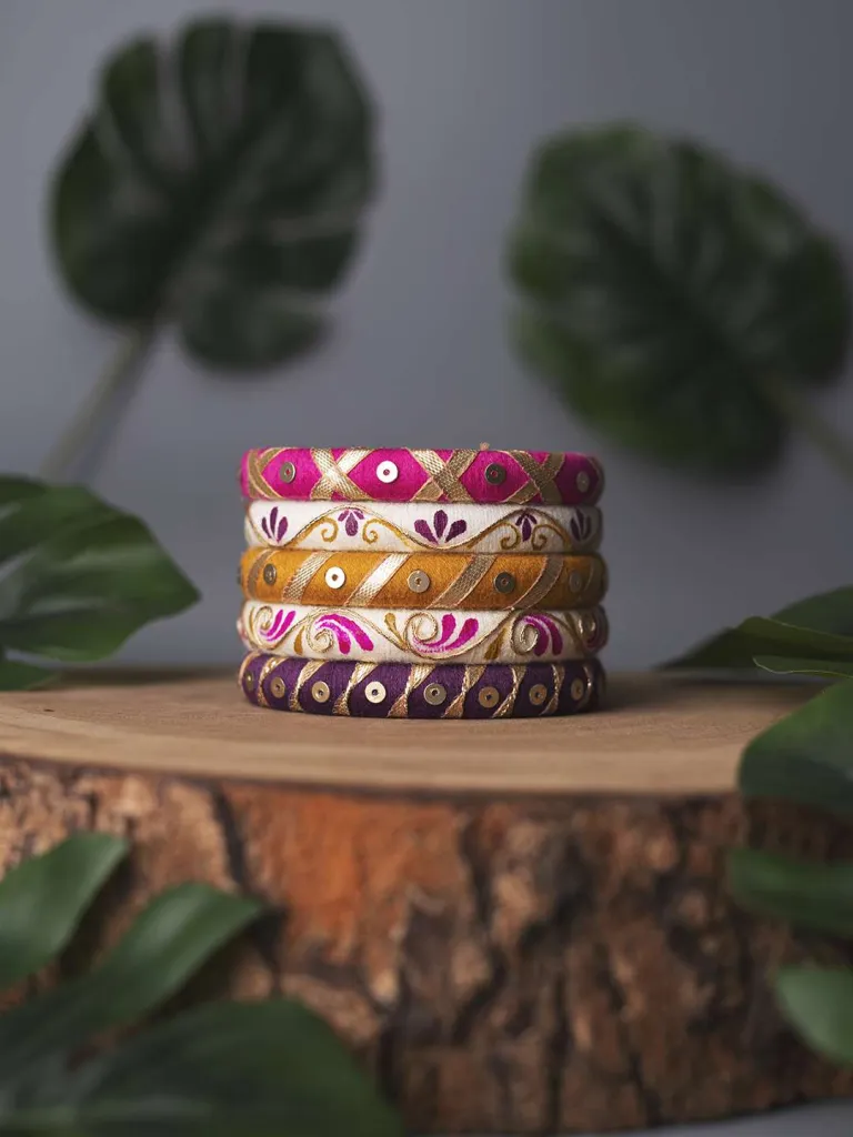 Shivangi Multicoloured Handpainted Golden design Thread Bangles